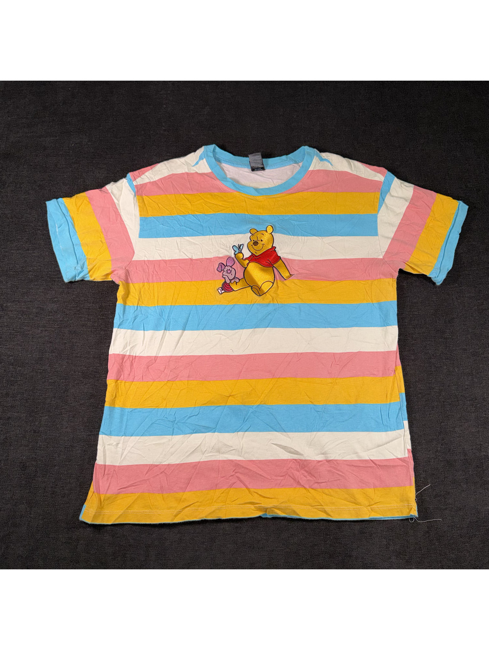 Disney Winnie the Pooh and Piglet Striped Colorful T-Shirt Size Large